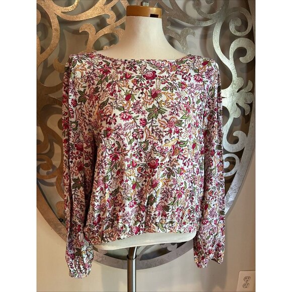 Loft Tops - LOFT Blouse MEDIUM Floral Long Sleeve Boat Neck Elastic Waist NEW NWT